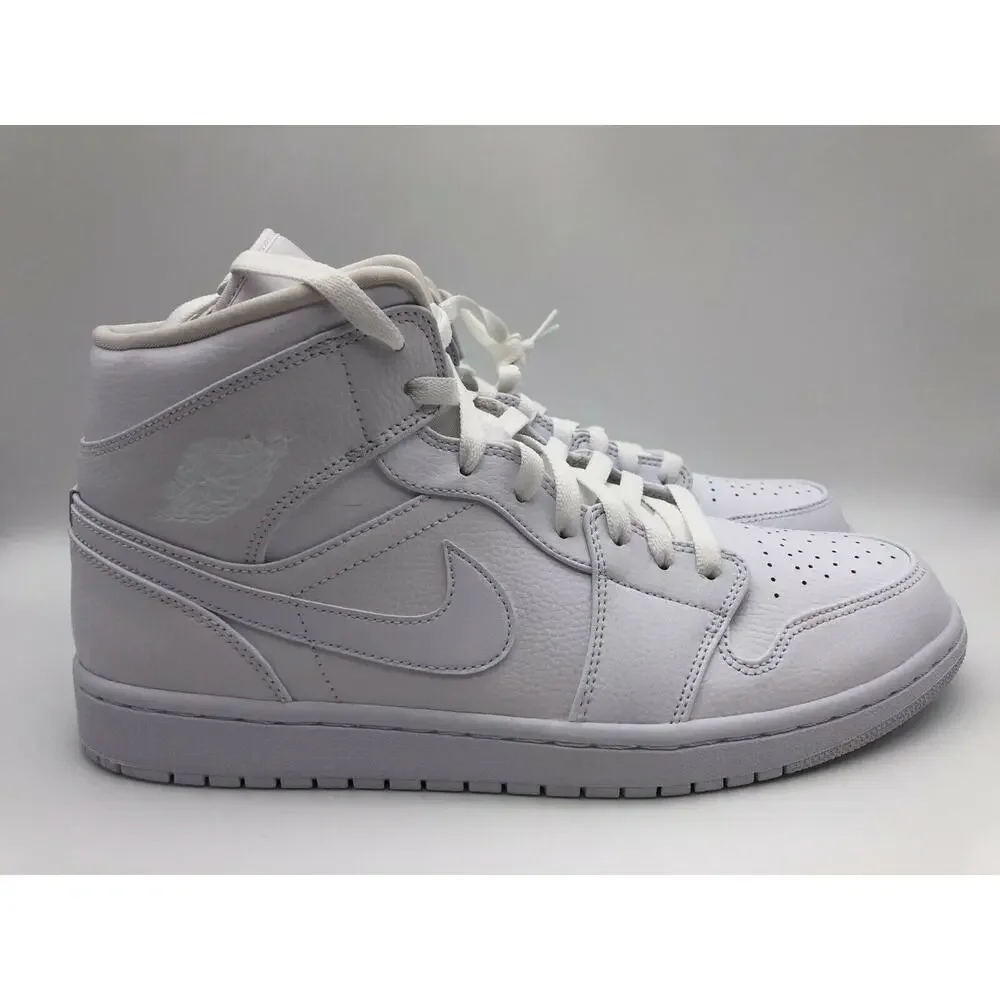 Nike Air Jordan 1 Mid Triple White 554724-129 Men's Shoe 14 NEW